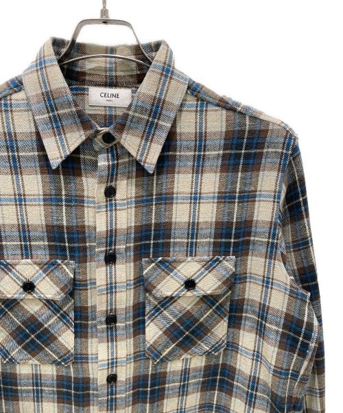 CELINE（セリーヌ）CELINE (セリーヌ) Checked Cotton Loose Shirt/チェック コットン ルーズ シャツ ベージュ サイズ:37の古着・服飾アイテム