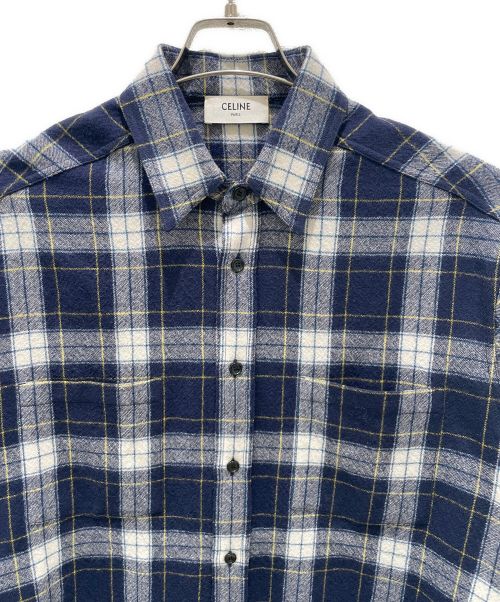 CELINE（セリーヌ）CELINE (セリーヌ) Checked Wool Loose Shirt/チェック ウール ルーズ シャツ ネイビー サイズ:37の古着・服飾アイテム