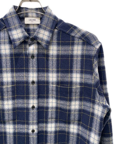 CELINE（セリーヌ）CELINE (セリーヌ) Checked Wool Loose Shirt/チェック ウール ルーズ シャツ ネイビー サイズ:37の古着・服飾アイテム