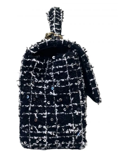 CHANEL（シャネル）CHANEL (シャネル) トップハンドル ツイード チェーンショルダーバッグ ブラック×ゴールド金具 サイズ:20の古着・服飾アイテム
