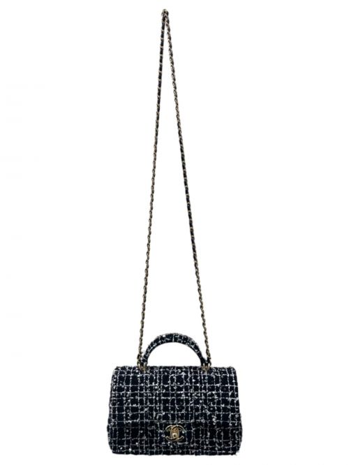 CHANEL（シャネル）CHANEL (シャネル) トップハンドル ツイード チェーンショルダーバッグ ブラック×ゴールド金具 サイズ:20の古着・服飾アイテム