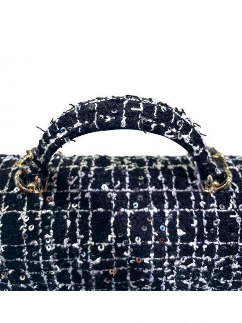 CHANEL（シャネル）CHANEL (シャネル) トップハンドル ツイード チェーンショルダーバッグ ブラック×ゴールド金具 サイズ:20の古着・服飾アイテム