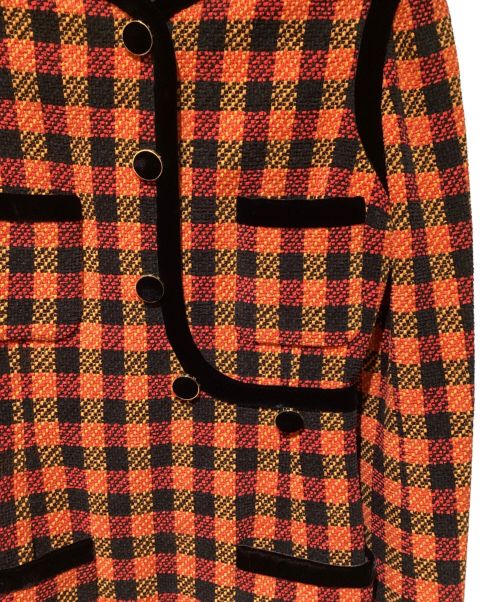 CHANEL BOUTIQUE（シャネル ブティック）CHANEL BOUTIQUE (シャネル ブティック) 4ポケットベロアボタンツイードワンピース オレンジ×ブラック サイズ:36の古着・服飾アイテム