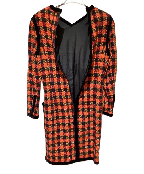 CHANEL BOUTIQUE（シャネル ブティック）CHANEL BOUTIQUE (シャネル ブティック) 4ポケットベロアボタンツイードワンピース オレンジ×ブラック サイズ:36の古着・服飾アイテム