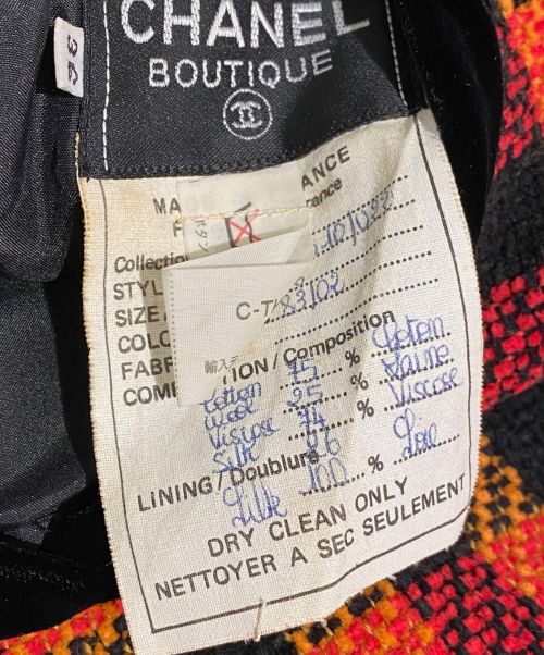 CHANEL BOUTIQUE（シャネル ブティック）CHANEL BOUTIQUE (シャネル ブティック) 4ポケットベロアボタンツイードワンピース オレンジ×ブラック サイズ:36の古着・服飾アイテム