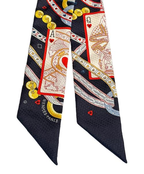 HERMES（エルメス）HERMES (エルメス) ツィリー Pique Dame de Coeur ダム・ド・クール ハートのクイーン ブラック×レッドの古着・服飾アイテム