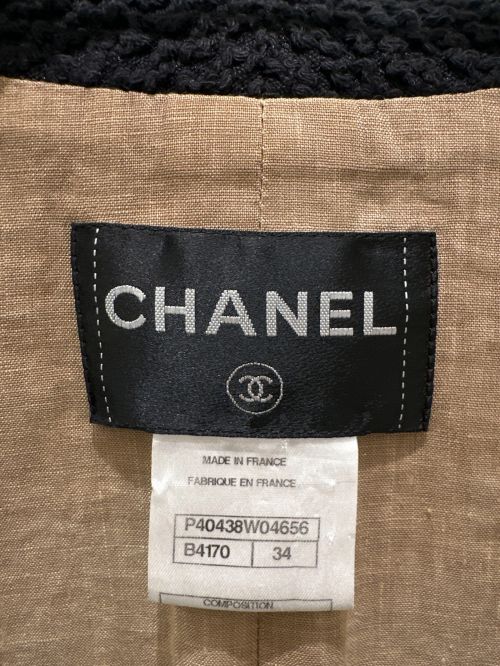 CHANEL（シャネル）CHANEL (シャネル) チェーントリムツイードジャケット ブラック サイズ:34の古着・服飾アイテム