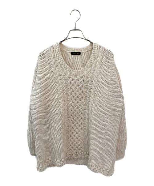 DRAWER（ドゥロワー）DRAWER (ドゥロワー) ウールカシミヤアラン編みフリンジUネックニット アイボリー サイズ:Freeの古着・服飾アイテム