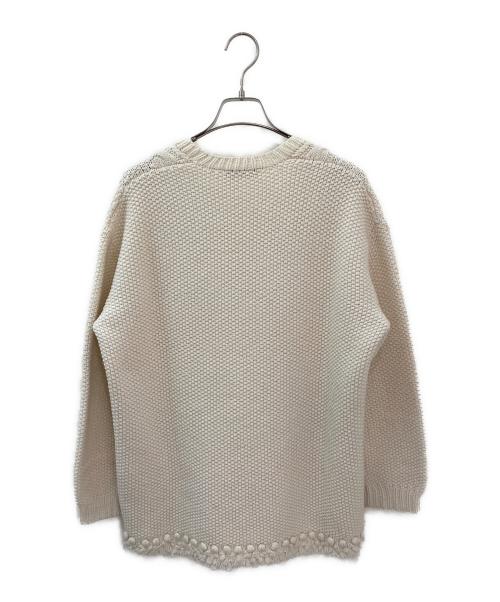 DRAWER（ドゥロワー）DRAWER (ドゥロワー) ウールカシミヤアラン編みフリンジUネックニット アイボリー サイズ:Freeの古着・服飾アイテム