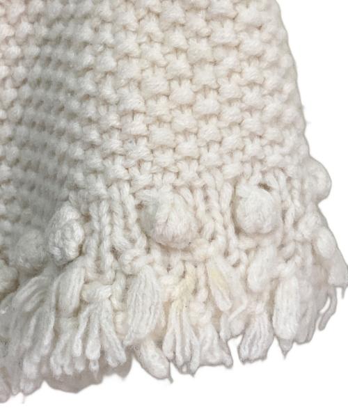 DRAWER（ドゥロワー）DRAWER (ドゥロワー) ウールカシミヤアラン編みフリンジUネックニット アイボリー サイズ:Freeの古着・服飾アイテム