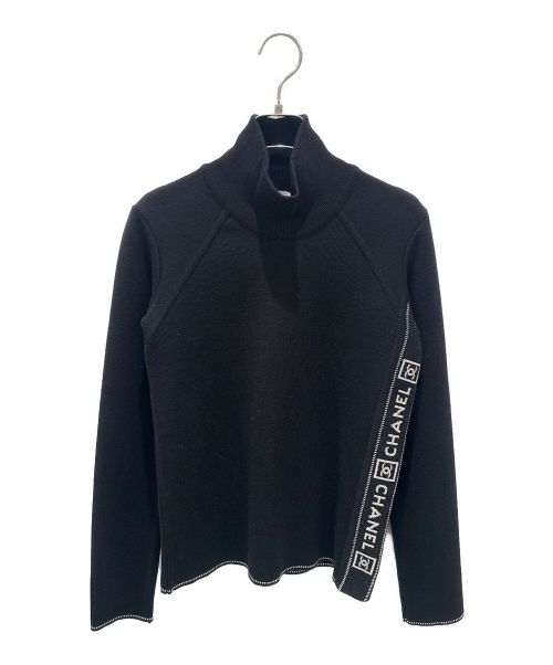 CHANEL（シャネル）CHANEL (シャネル) テープロゴタートルネックニット ブラック サイズ:40の古着・服飾アイテム