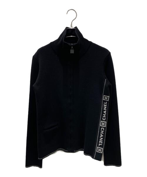 CHANEL（シャネル）CHANEL (シャネル) テープロゴジップジップニット ブラック サイズ:40の古着・服飾アイテム
