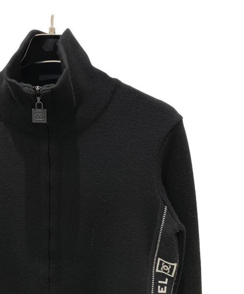 CHANEL（シャネル）CHANEL (シャネル) テープロゴジップジップニット ブラック サイズ:40の古着・服飾アイテム