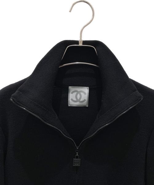 CHANEL（シャネル）CHANEL (シャネル) テープロゴジップジップニット ブラック サイズ:40の古着・服飾アイテム
