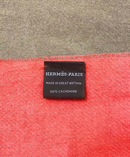 HERMES（エルメス）HERMES (エルメス) カシミヤエンボスロゴマフラー ピンク×ブラウンの古着・服飾アイテム