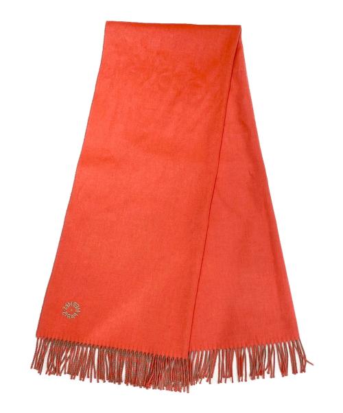 HERMES（エルメス）HERMES (エルメス) カシミヤエンボスロゴマフラー ピンク×ブラウンの古着・服飾アイテム