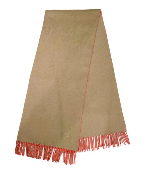 HERMES（エルメス）HERMES (エルメス) カシミヤエンボスロゴマフラー ピンク×ブラウンの古着・服飾アイテム