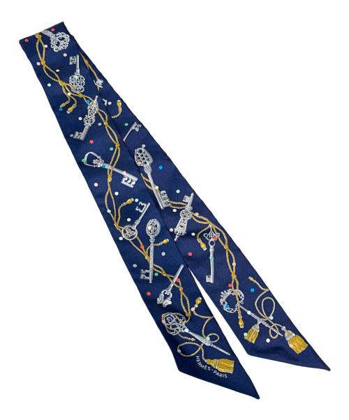 HERMES（エルメス）HERMES (エルメス) ツィリー Les Cles a Pois Marine レ・クレ・ア・ポア ネイビーの古着・服飾アイテム