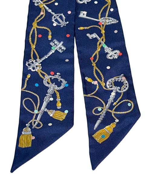 HERMES（エルメス）HERMES (エルメス) ツィリー Les Cles a Pois Marine レ・クレ・ア・ポア ネイビーの古着・服飾アイテム
