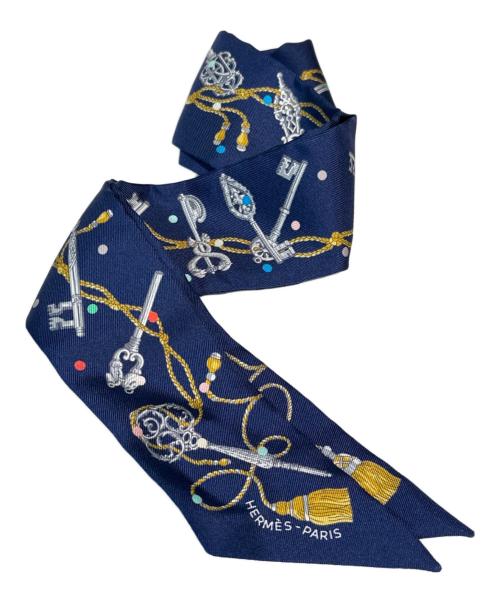 HERMES（エルメス）HERMES (エルメス) ツィリー Les Cles a Pois Marine レ・クレ・ア・ポア ネイビーの古着・服飾アイテム