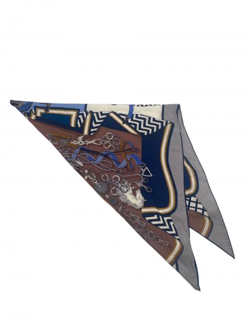 HERMES（エルメス）HERMES (エルメス) トライアングルジェアン 鞍職人の花束 ブルー×ブラウン サイズ:-の古着・服飾アイテム