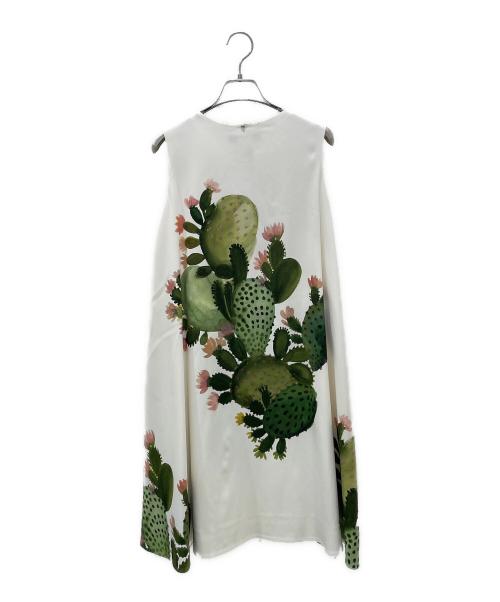 SPORT MAX（スポーツマックス）SPORT MAX (スポーツマックス) プリントAラインワンピース ホワイト×グリーン サイズ:38 未使用品の古着・服飾アイテム