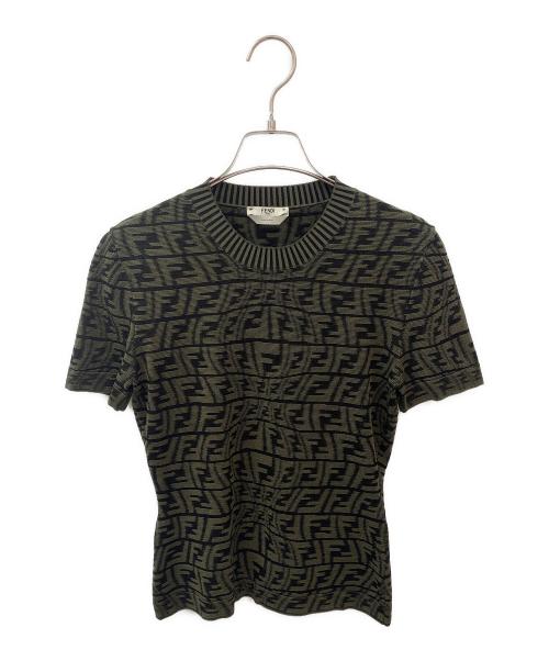 FENDI（フェンディ）FENDI (フェンディ) ズッカ総柄半袖ニット カーキ サイズ:36の古着・服飾アイテム