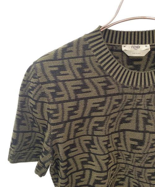 FENDI（フェンディ）FENDI (フェンディ) ズッカ総柄半袖ニット カーキ サイズ:36の古着・服飾アイテム