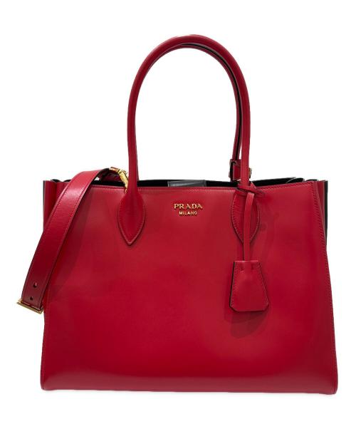 PRADA（プラダ）PRADA (プラダ) ビブリオテーク 2WAY ショルダ―バッグ レッド×ブラックの古着・服飾アイテム