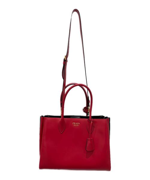 PRADA（プラダ）PRADA (プラダ) ビブリオテーク 2WAY ショルダ―バッグ レッド×ブラックの古着・服飾アイテム