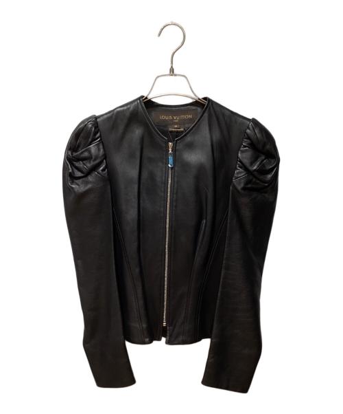 LOUIS VUITTON（ルイ ヴィトン）LOUIS VUITTON (ルイ ヴィトン) ノーカラーレザージャケット ブラック サイズ:34の古着・服飾アイテム