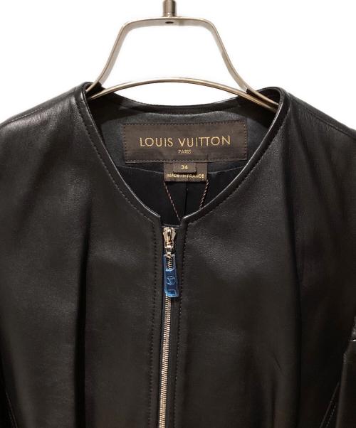 LOUIS VUITTON（ルイ ヴィトン）LOUIS VUITTON (ルイ ヴィトン) ノーカラーレザージャケット ブラック サイズ:34の古着・服飾アイテム