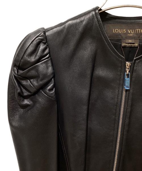 LOUIS VUITTON（ルイ ヴィトン）LOUIS VUITTON (ルイ ヴィトン) ノーカラーレザージャケット ブラック サイズ:34の古着・服飾アイテム