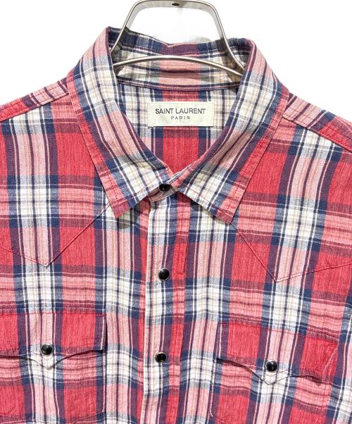 Saint Laurent Paris（サンローランパリ）Saint Laurent Paris (サンローランパリ) チェックウエスタンシャツ レッド×ネイビー サイズ:XSの古着・服飾アイテム
