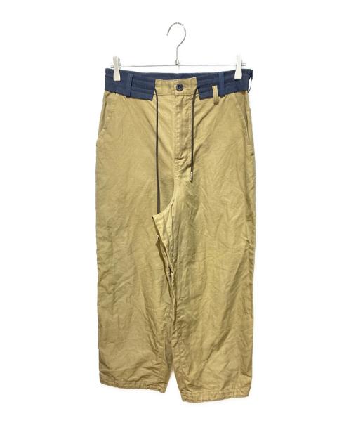 sacai（サカイ）sacai (サカイ) コットンリネンドローストリングロングパンツ カーキ サイズ:1の古着・服飾アイテム