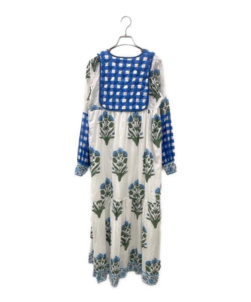 SZ Blockprints（エスゼットブロックプリント）SZ Blockprints (エスゼットブロックプリント) ブロックプリントワンピース ホワイト×ブルー サイズ:Sの古着・服飾アイテム