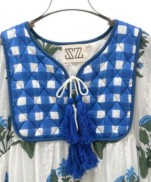 SZ Blockprints（エスゼットブロックプリント）SZ Blockprints (エスゼットブロックプリント) ブロックプリントワンピース ホワイト×ブルー サイズ:Sの古着・服飾アイテム