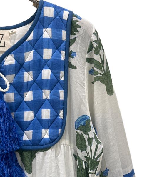 SZ Blockprints（エスゼットブロックプリント）SZ Blockprints (エスゼットブロックプリント) ブロックプリントワンピース ホワイト×ブルー サイズ:Sの古着・服飾アイテム