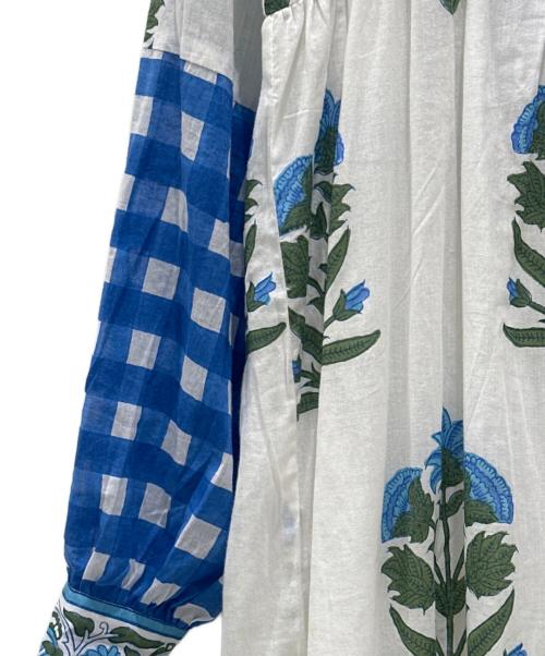 SZ Blockprints（エスゼットブロックプリント）SZ Blockprints (エスゼットブロックプリント) ブロックプリントワンピース ホワイト×ブルー サイズ:Sの古着・服飾アイテム