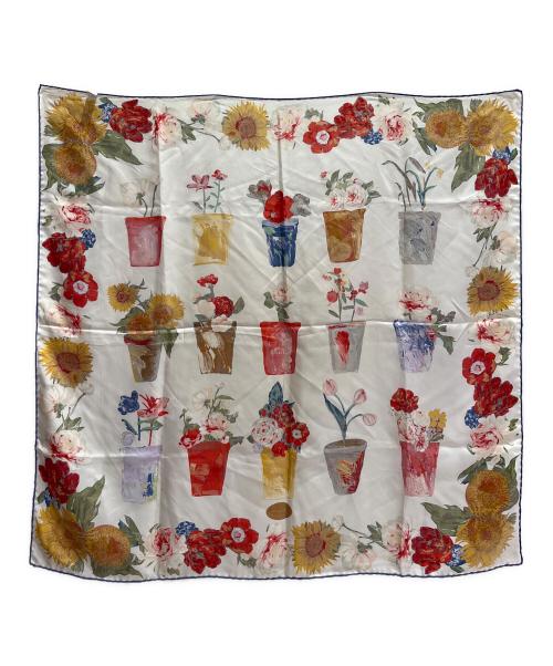 GUCCI（グッチ）GUCCI (グッチ) フラワープリントシルクスカーフ ブルー×ホワイト（マルチカラー）の古着・服飾アイテム