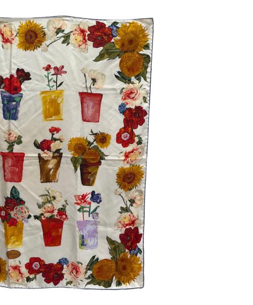 GUCCI（グッチ）GUCCI (グッチ) フラワープリントシルクスカーフ ブルー×ホワイト（マルチカラー）の古着・服飾アイテム