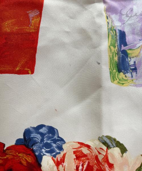 GUCCI（グッチ）GUCCI (グッチ) フラワープリントシルクスカーフ ブルー×ホワイト（マルチカラー）の古着・服飾アイテム