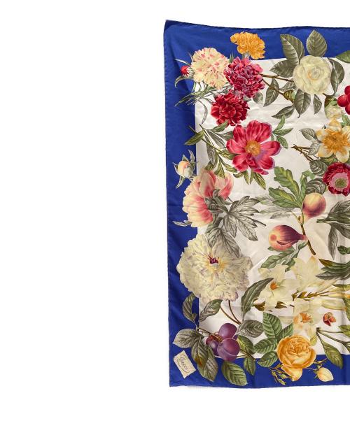 GUCCI（グッチ）GUCCI (グッチ) フラワープリント大判スカーフ ブルー×ホワイトの古着・服飾アイテム