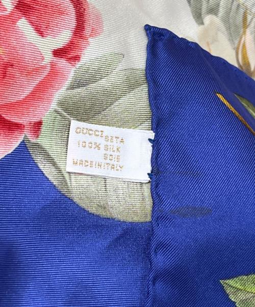 GUCCI（グッチ）GUCCI (グッチ) フラワープリント大判スカーフ ブルー×ホワイトの古着・服飾アイテム
