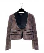 CELINEセリーヌ）の古着「ジップ切り替えノーカラーツイードジャケット」｜マルチカラー