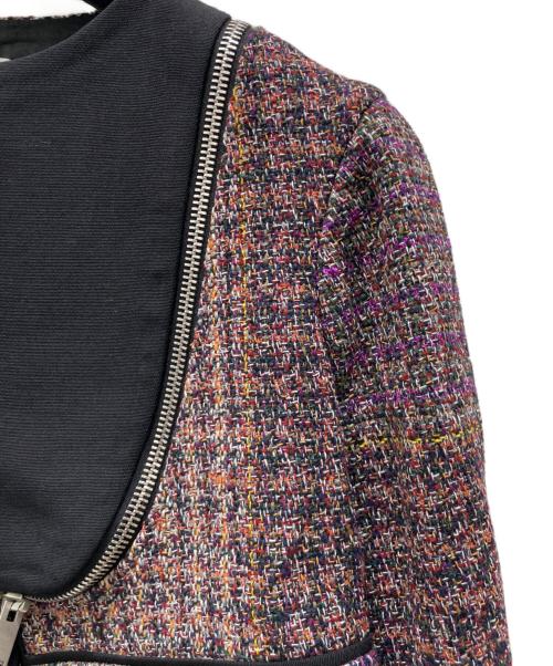 CELINE（セリーヌ）CELINE (セリーヌ) ジップ切り替えノーカラーツイードジャケット マルチカラー サイズ:40の古着・服飾アイテム