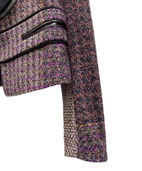 CELINE（セリーヌ）CELINE (セリーヌ) ジップ切り替えノーカラーツイードジャケット マルチカラー サイズ:40の古着・服飾アイテム