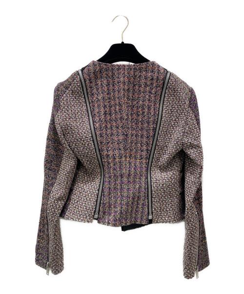 CELINE（セリーヌ）CELINE (セリーヌ) ジップ切り替えノーカラーツイードジャケット マルチカラー サイズ:40の古着・服飾アイテム
