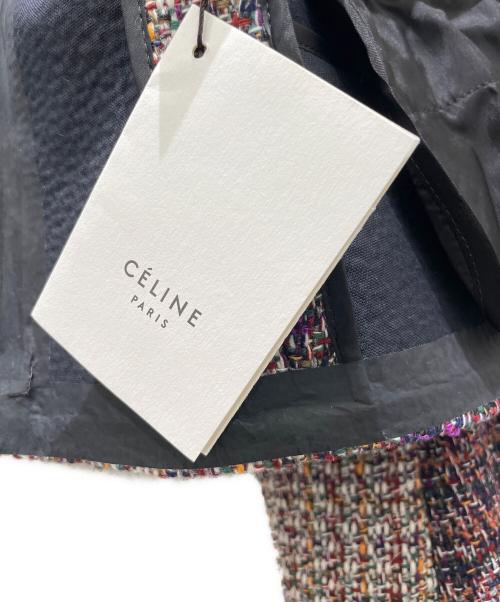 CELINE（セリーヌ）CELINE (セリーヌ) ジップ切り替えノーカラーツイードジャケット マルチカラー サイズ:40の古着・服飾アイテム