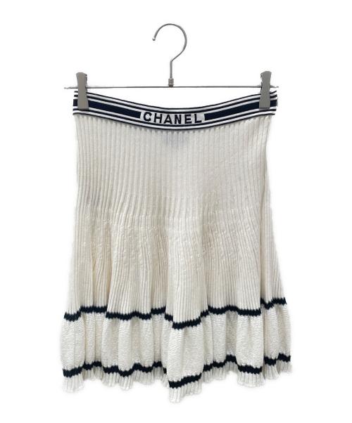 CHANEL（シャネル）CHANEL (シャネル) テープロゴ ニットスカート ホワイト×ブラック サイズ:38の古着・服飾アイテム